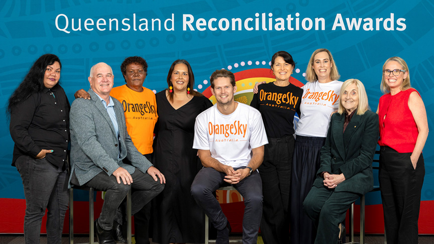 A banner for the Queensland Recognition Awards showcasing a trophy symbolising achievement and community contributions.